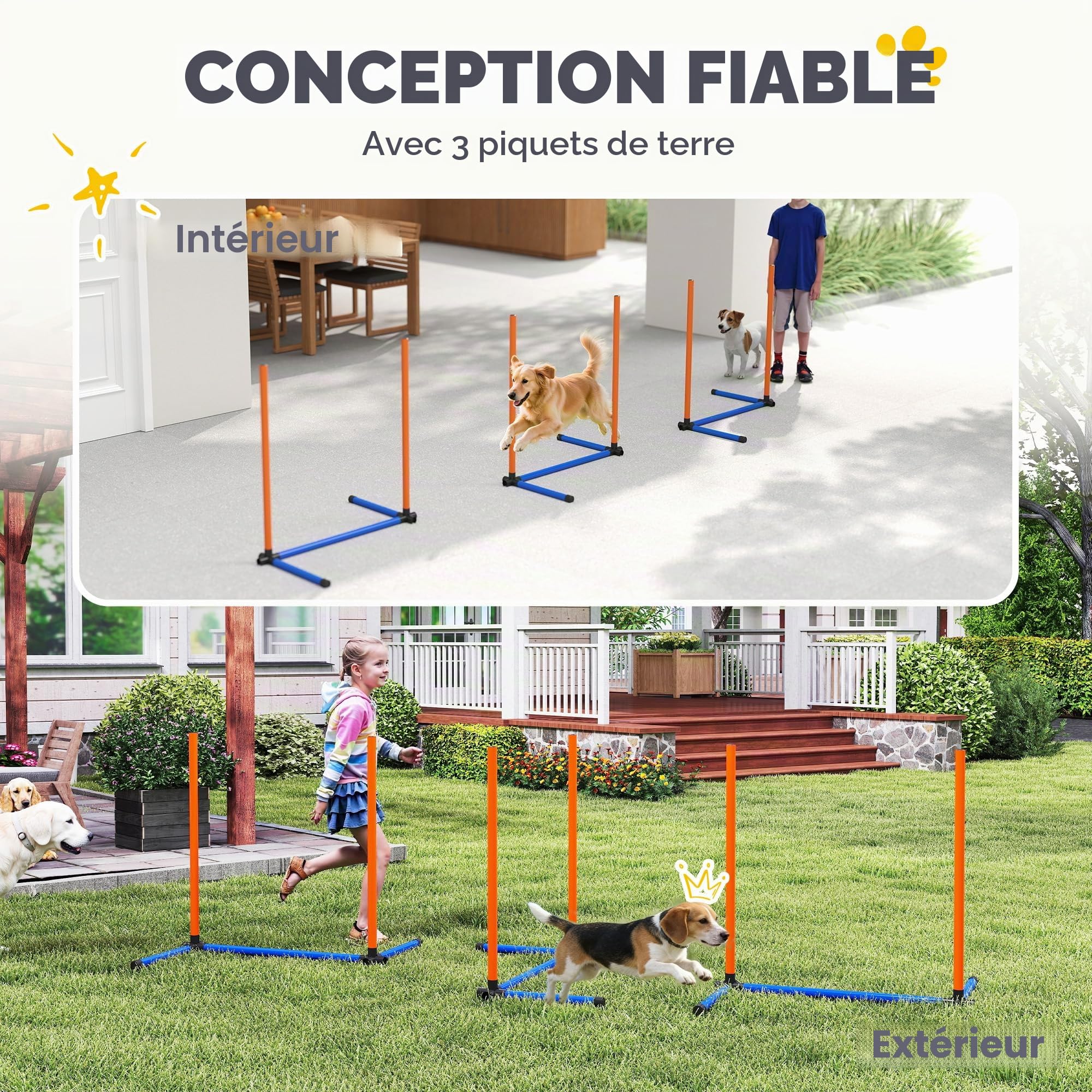 PawHut Agility Kit pour Chien - Équipement d'agility 3 pièces avec Barres de Slalom, piquets de Sol, Sac de Transport, kit d'entraînement pour Toutes Les Tailles de Chiens, pour l'intérieur et | Sac de transport pour chiens de toutes tailles, pour l'intér