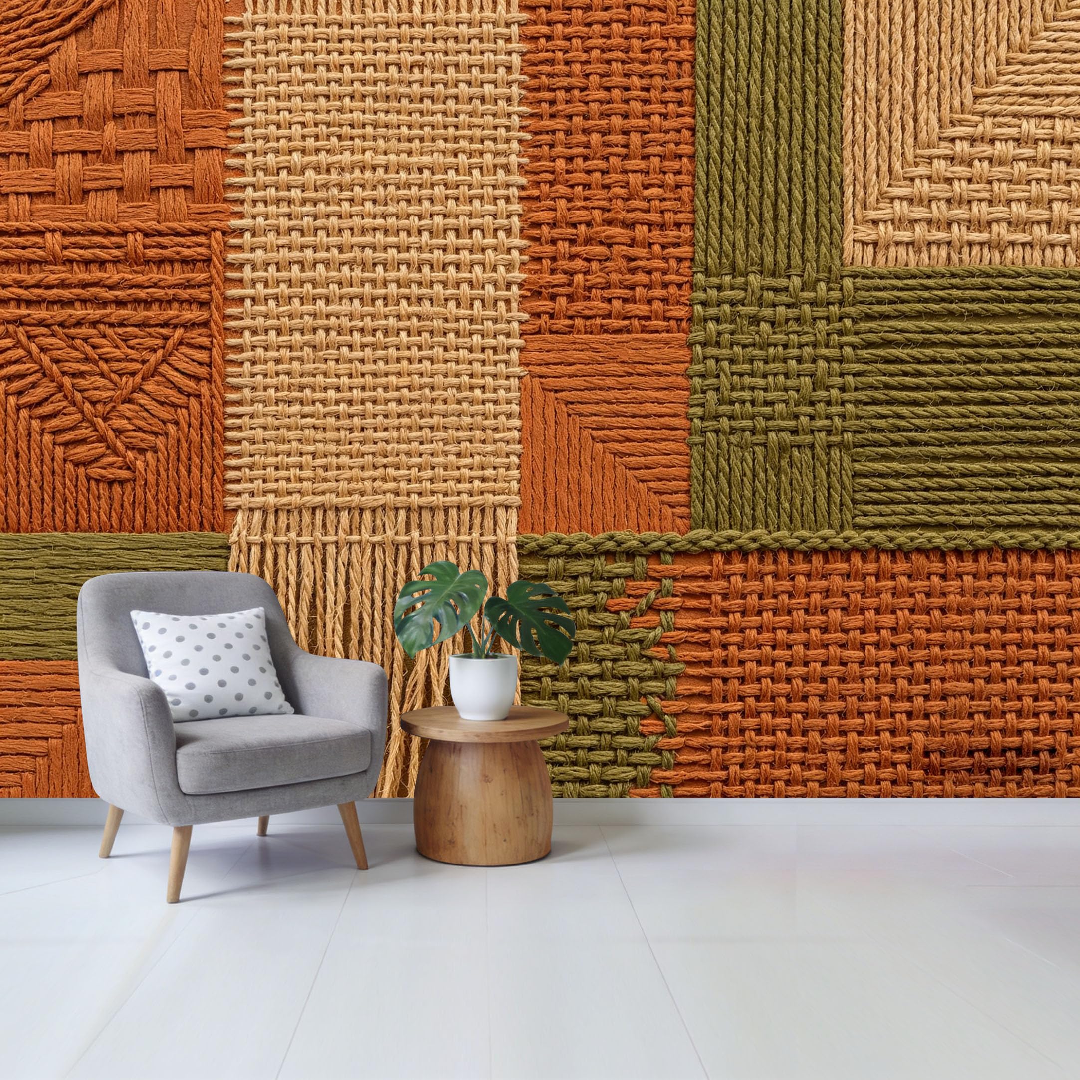 Qzlithotic Yq2605250027 Custom Size Wall Mural Earthy Woven Tapestry Geometric Textile Texture Minimalist Modern Selfadhesive Wall Fabric Removable Wallpaper For Home Office Decor