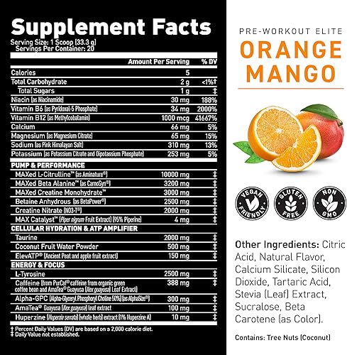 Vista 28 de Kaged Pre Workout Elite Stim Free Powder Cherry Limeade Pre-entrenamiento con creatina, beta alanina, L-citrulina, BCAA Sin cafeína