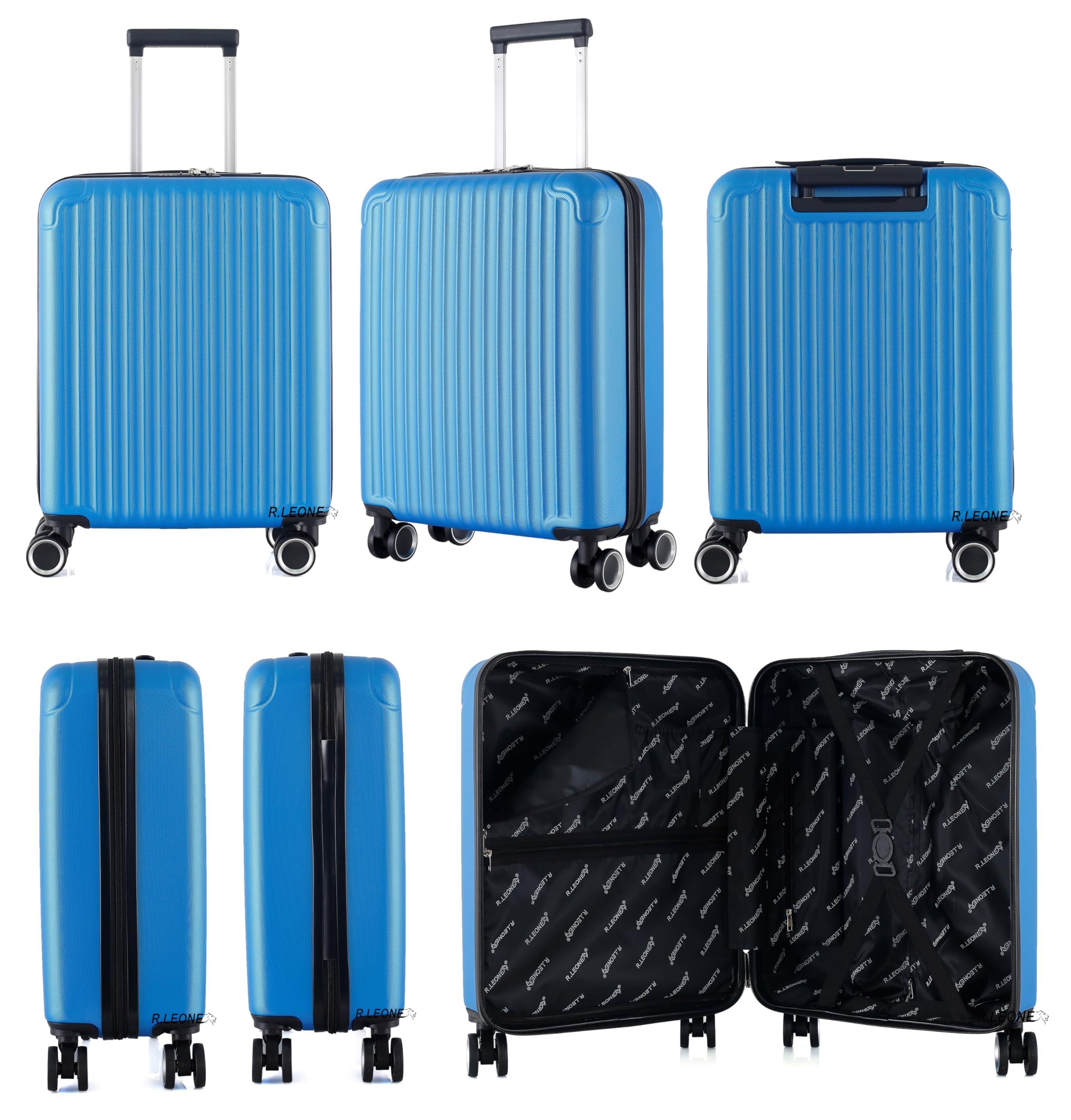 R.Leone Valigia Ryanair 55x40x20 cm + 40x20x25 cm Set 2 Pezzi Trolley Bagaglio a mano 4 Ruote e Beauty Case in ABS 999 (Lilla, Valigia 55x40x20 cm + Borsa 40x20x25 cm)
