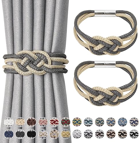 NICEEC Paquete de 2 alzapaños magnéticos fuertes para cortinas, estilo nórdico simple, cuerda de doble color, nudo decorativo para cortinas para el