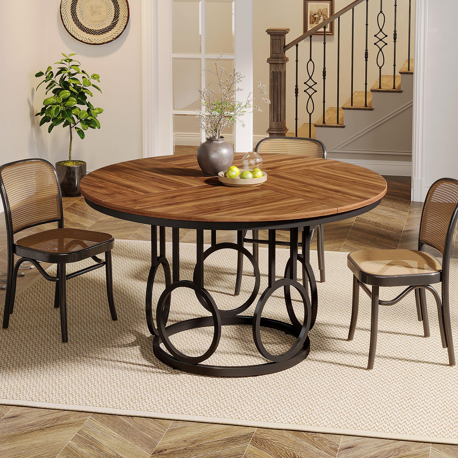 Tribesigns Tavolo da Pranzo Rotondo 119 cm in Legno con Base in Metallo per 4-6 Persone, per Sala, Cucina, Soggiorno