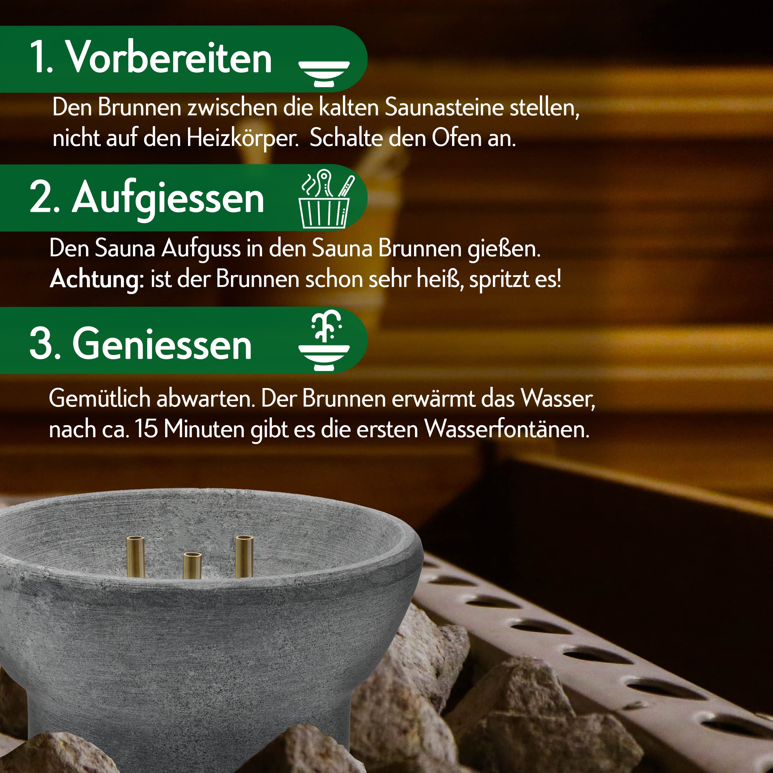 CozyNature® Speckstein Sauna Brunnen | Aufgussstein und Verdampfer | Sauna Zubehör | Springbrunnen, Fontäne | 100% Handarbeit 15cmx10cm