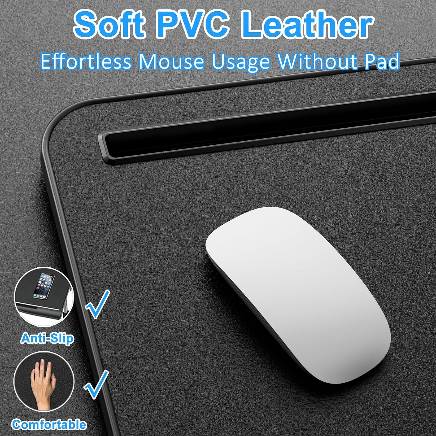 Laptop Bed Desk, X-Large Leather Adjustable Computer Bed Table Tray, Foldable Laptop Lap Desk for Bed Sofa Couch Floor Writing Eating Working with Drawer 2 Movable Stoppers (23.6 inch, Black) thumbnail