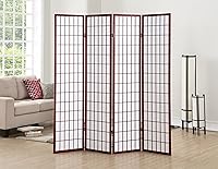 Roundhill Furniture 4-Panel Oriental Shoji Room Divider Screen, Cherry Wood - Privacy Foldable Accent