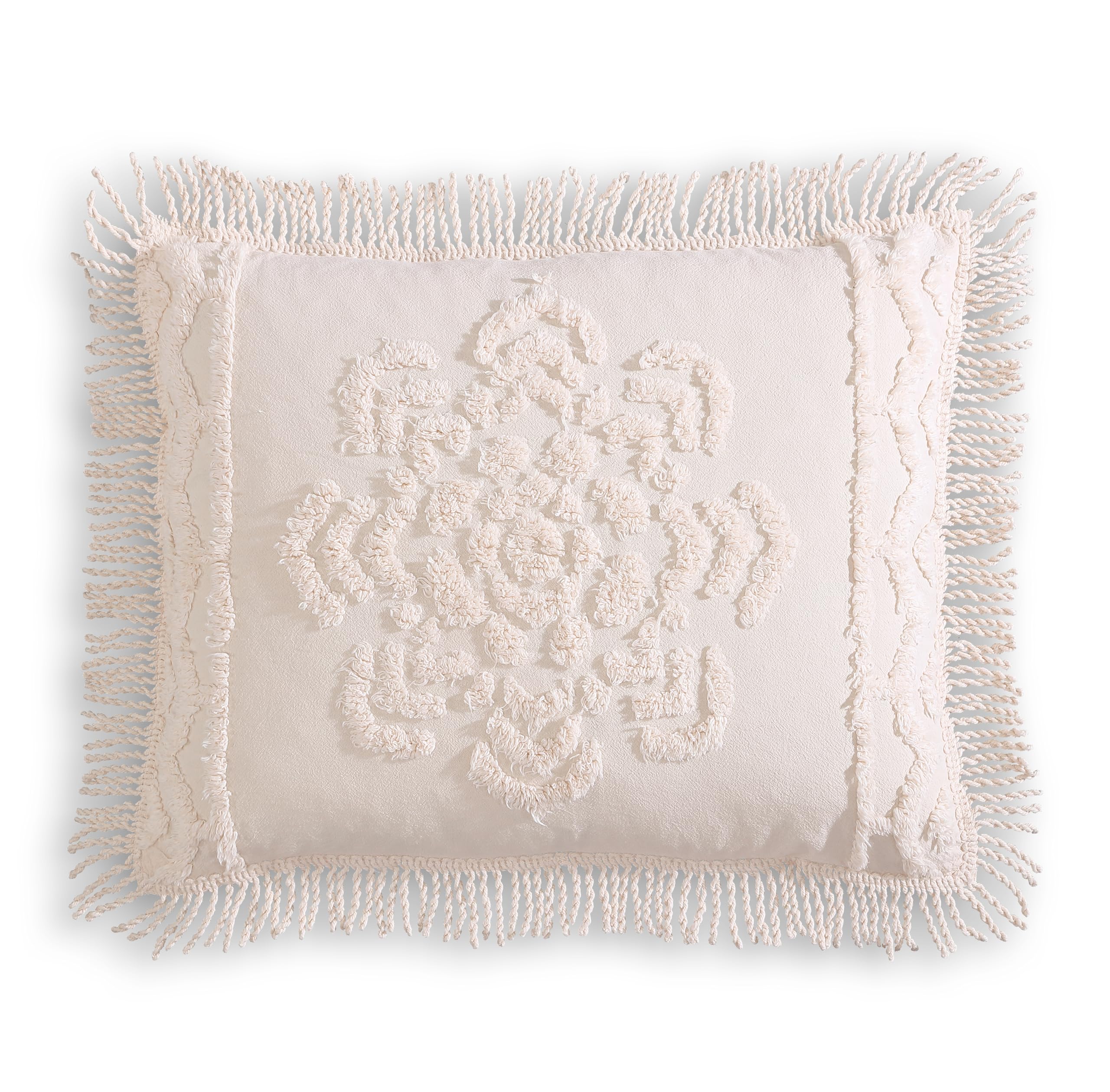 Lotus Medallion Chenille Bedding Standard Pillow Sham, 100% Cotton, Blush