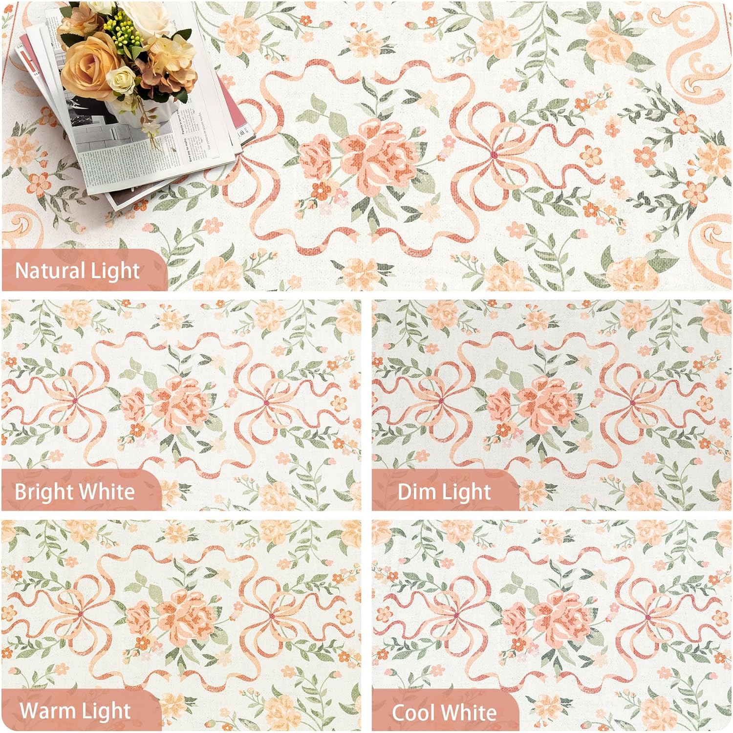 Washable Non-Slip Runner Rugs 2X6, Orange Rug Boho Farmhouse Bow Floral Area Rug for Hallway Kitchen Bedroom Beside Laundry Room Bathroom Rug, Low Pile Stain Resistant Soft Floor Carpet