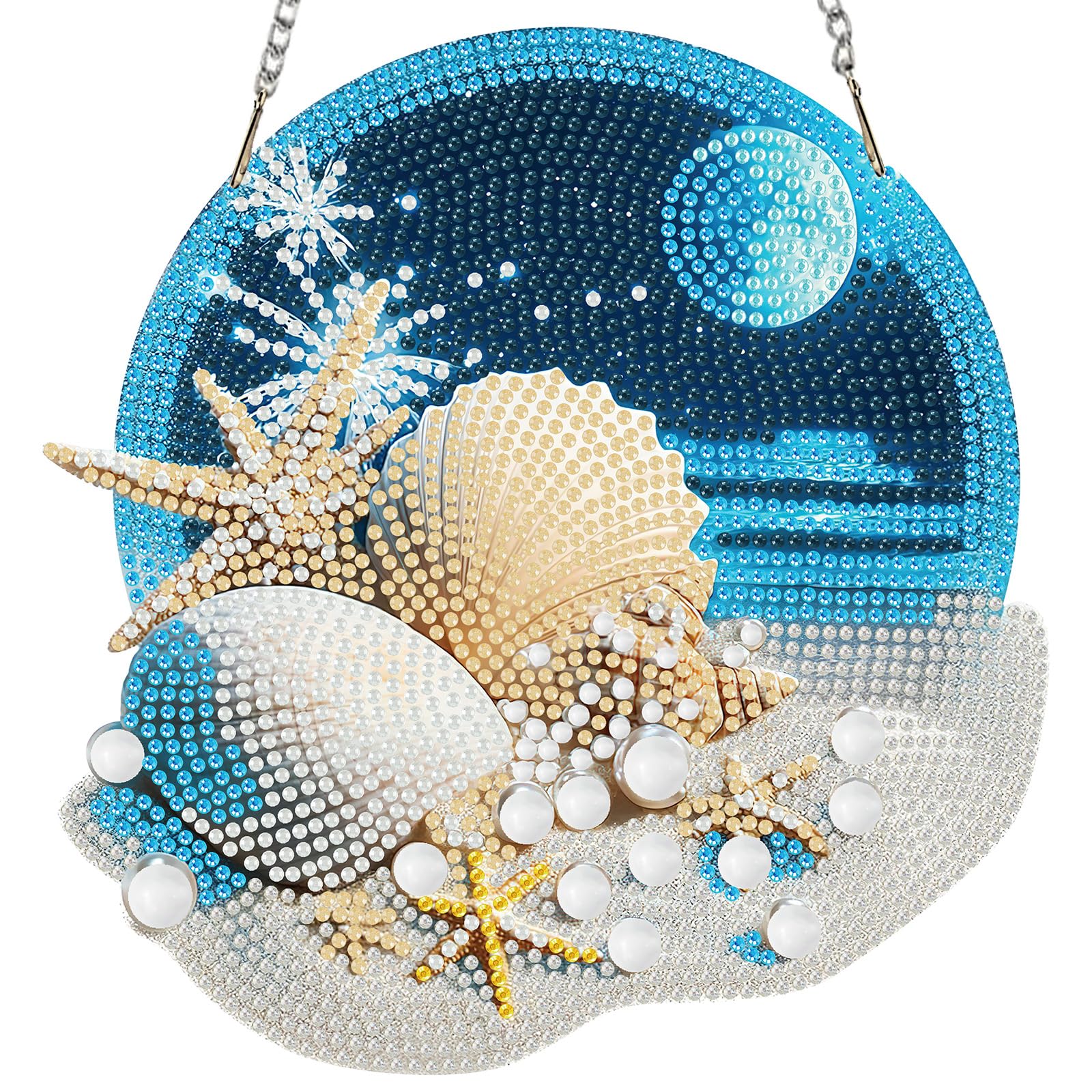 MISCER Shells Hanging Diamond Art Painting Kits for Adults Double Sided, Seaside DIY 5D Diamond Painting PendantP, Crystal Diamond Gem Art Painting for Window Garden Home Wall Decor