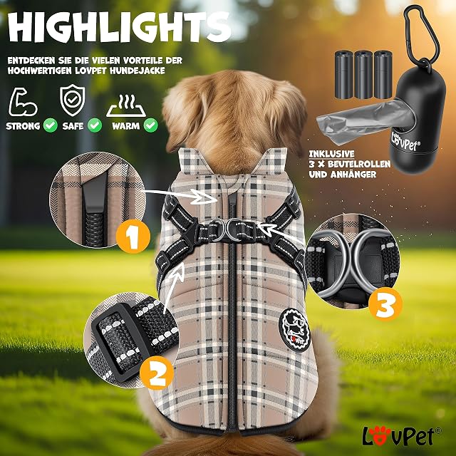 Foto 4 de 8 de Lovpet® Chaqueta para Perros con arnés, Incluye 45 Bolsas para excrementos + dispensador