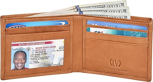 VALENCHI Cartera plegable de cuero genuinoreal para hombres - Bloqueo RFIDcartera delgada para hombre protegida, Lavado Bronceado BF01, Pequeña,