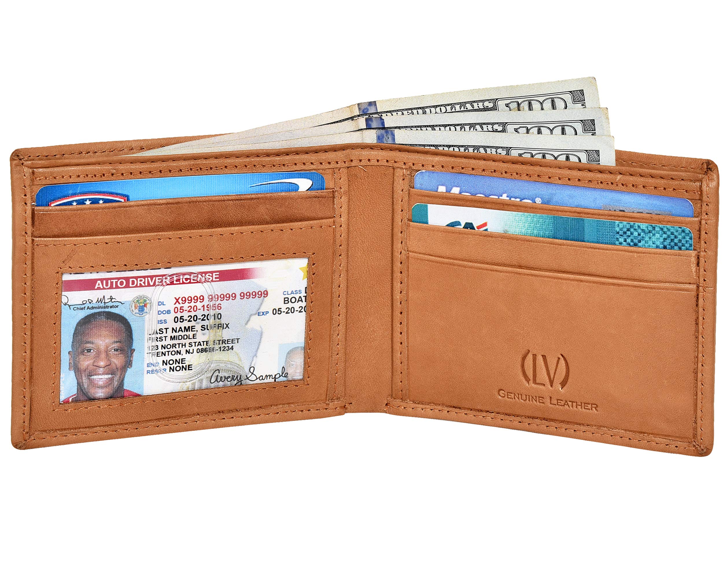 VALENCHI Genuine/Real Leather Bifold Wallet For Men - RFID Blocking/Protected Men's Slim Wallet - Christmas Gifts For Men (Tan Wash BF01)