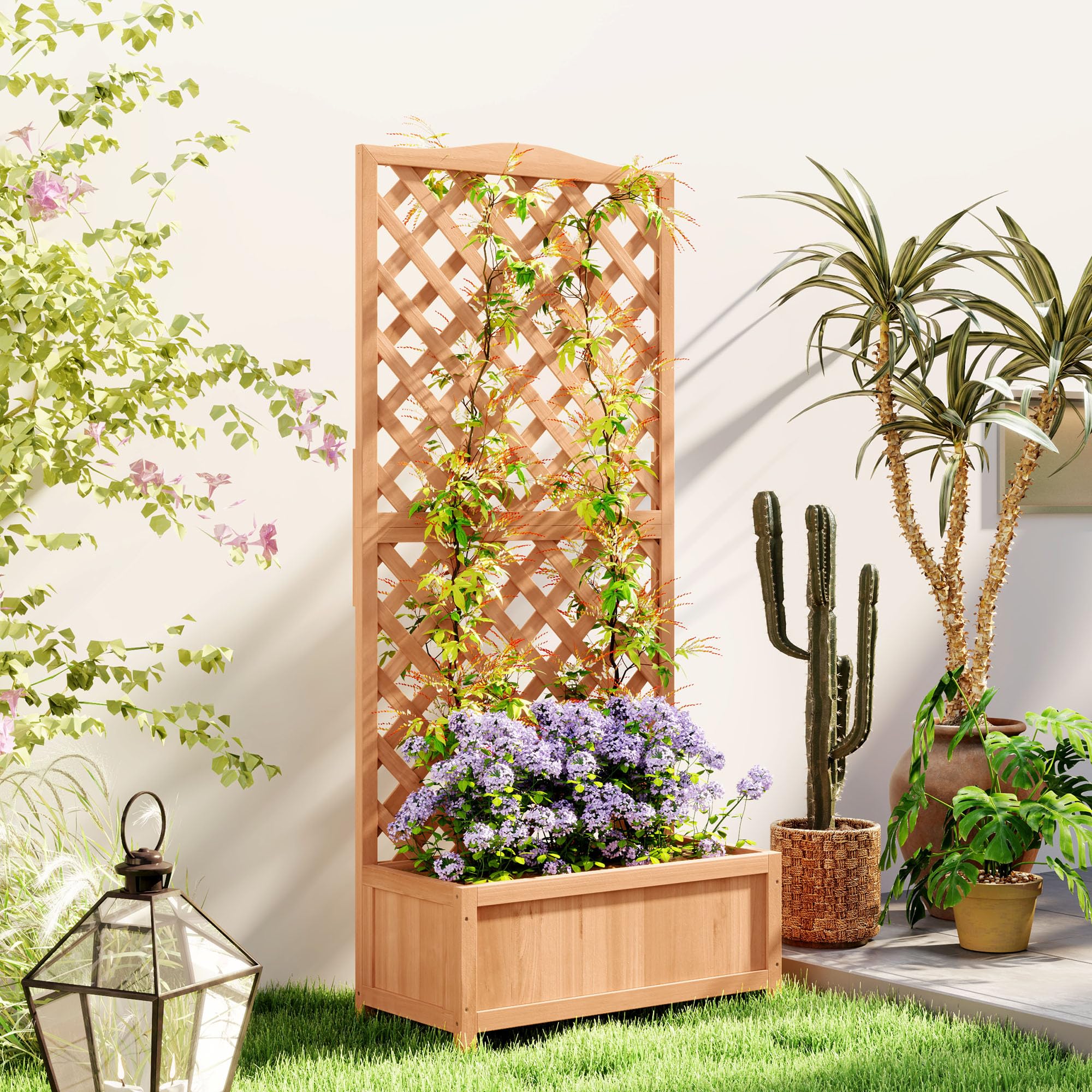 Fioriera da esterno con grigliato, in Legno, 76x36x170 cm, colore Marrone
