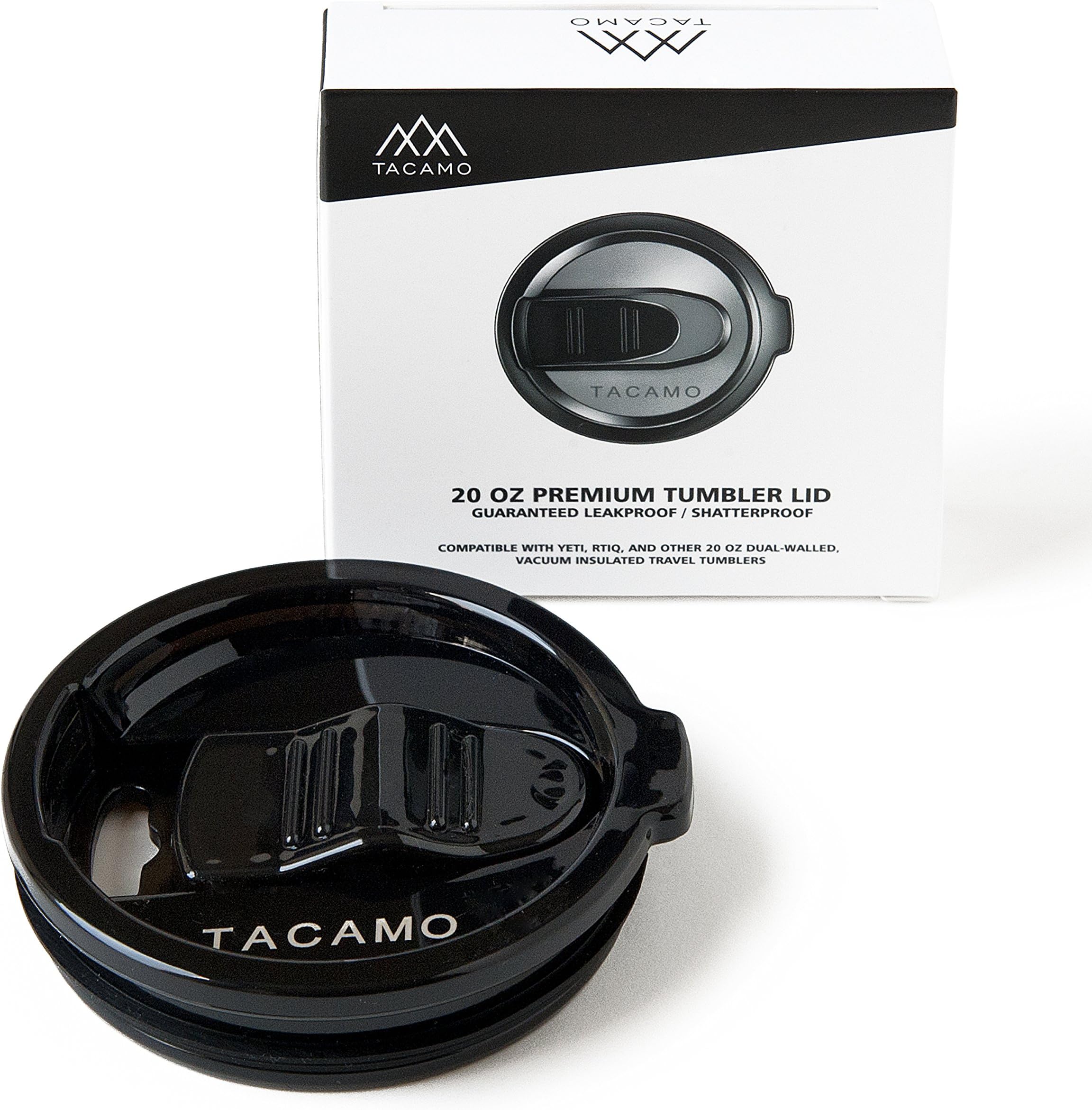 TACAMO 20 Oz Tumbler Lid | Made from BPA-Free, Shatter-Proof TRITAN Plastic, with Leak-Proof Sliding Seal. Straw-Friendly Hole. Replacement for YETI, Ozark, and RTIC Tumbler Lids. GUARANTEED For Life.