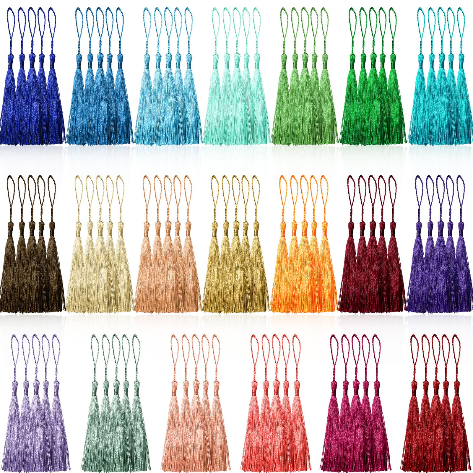 creatrill 100 pcs 13cm5 inch silky handmade soft craft mini tassels with loops for jewelry making diy projects bookmarks 20 colors 5 pcs of each