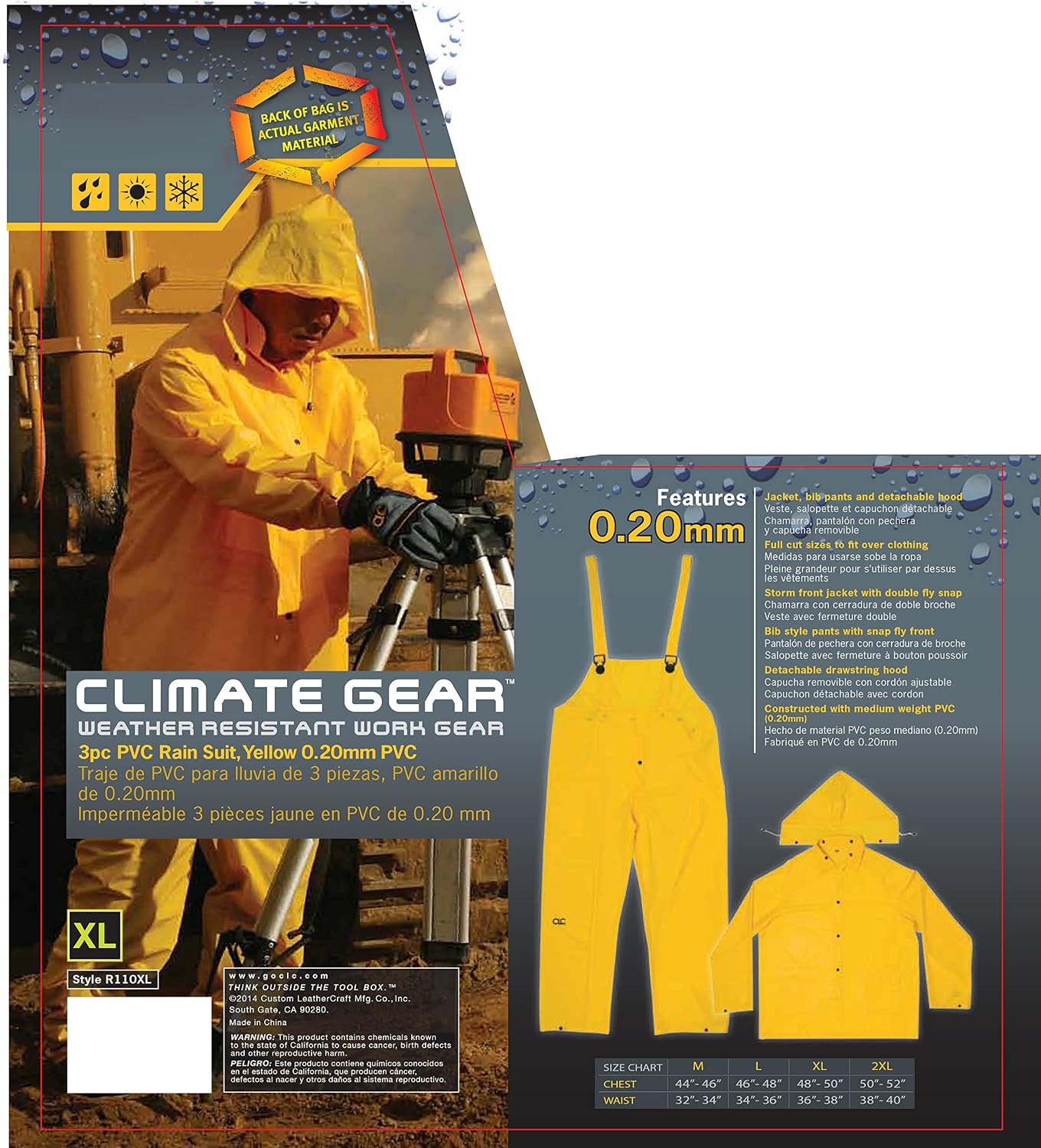 CLC Custom Leathercraft Rain Wear .20 MM Yellow 3-Piece Rain Suit