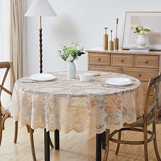 LinenZone Beautiful 36 Round Linen Lace Tablecloth. (Luna TC 36 R, Linen)