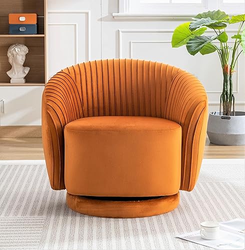 Miniatura 8 de Container Furniture Direct Silla giratoria moderna de barril con tapicería de terciopelo de felpa y rotación suave de 360, sofá de un asiento