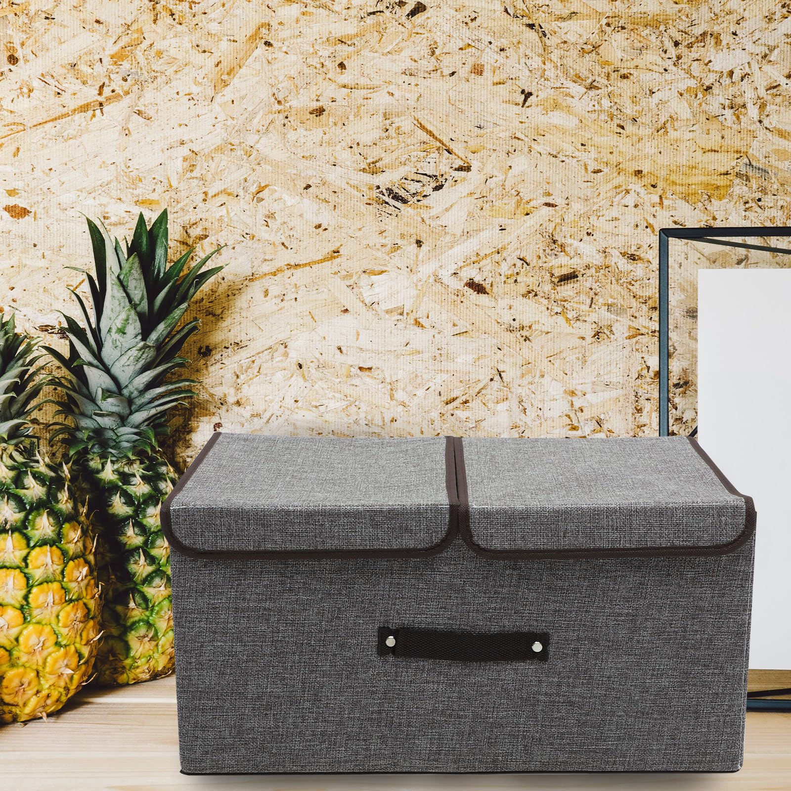 POPETPOP Caja de Almacenamiento Plegable para Ropa Tapa Grande 50X30X25 CM de Lino de Algodón Resistente al Desgaste y Plegable para Dormitorio y Hogar Color