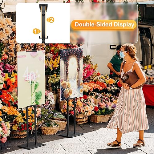 Miniatura 5 de Paquete de 2 soportes para letreros, soporte de exhibición, soporte de pedestal ajustable resistente de hasta 75 pulgadas, doble cara para tablero y