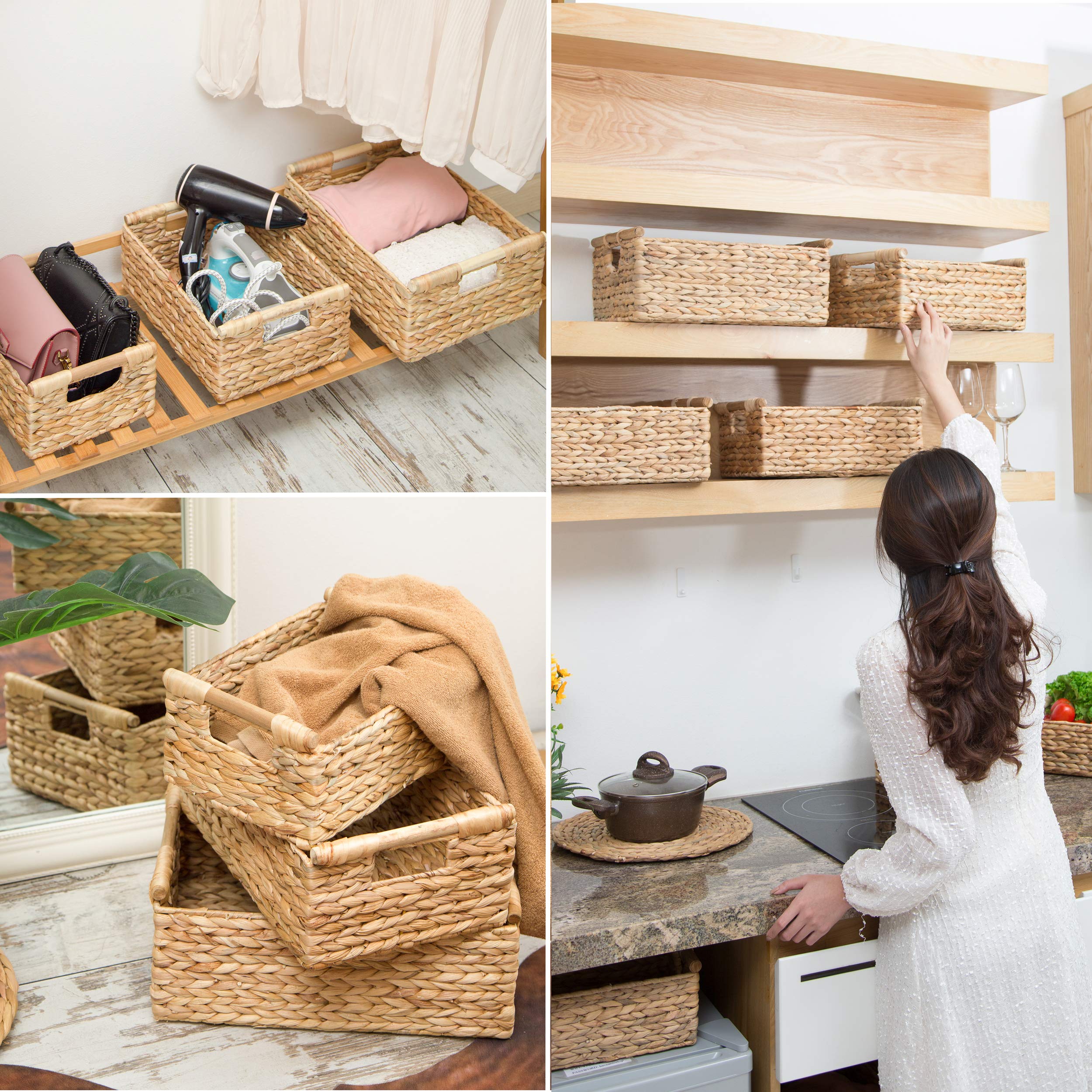 Wicker Baskets for Storage Organizing, Water Hyacinth Storage Baskets