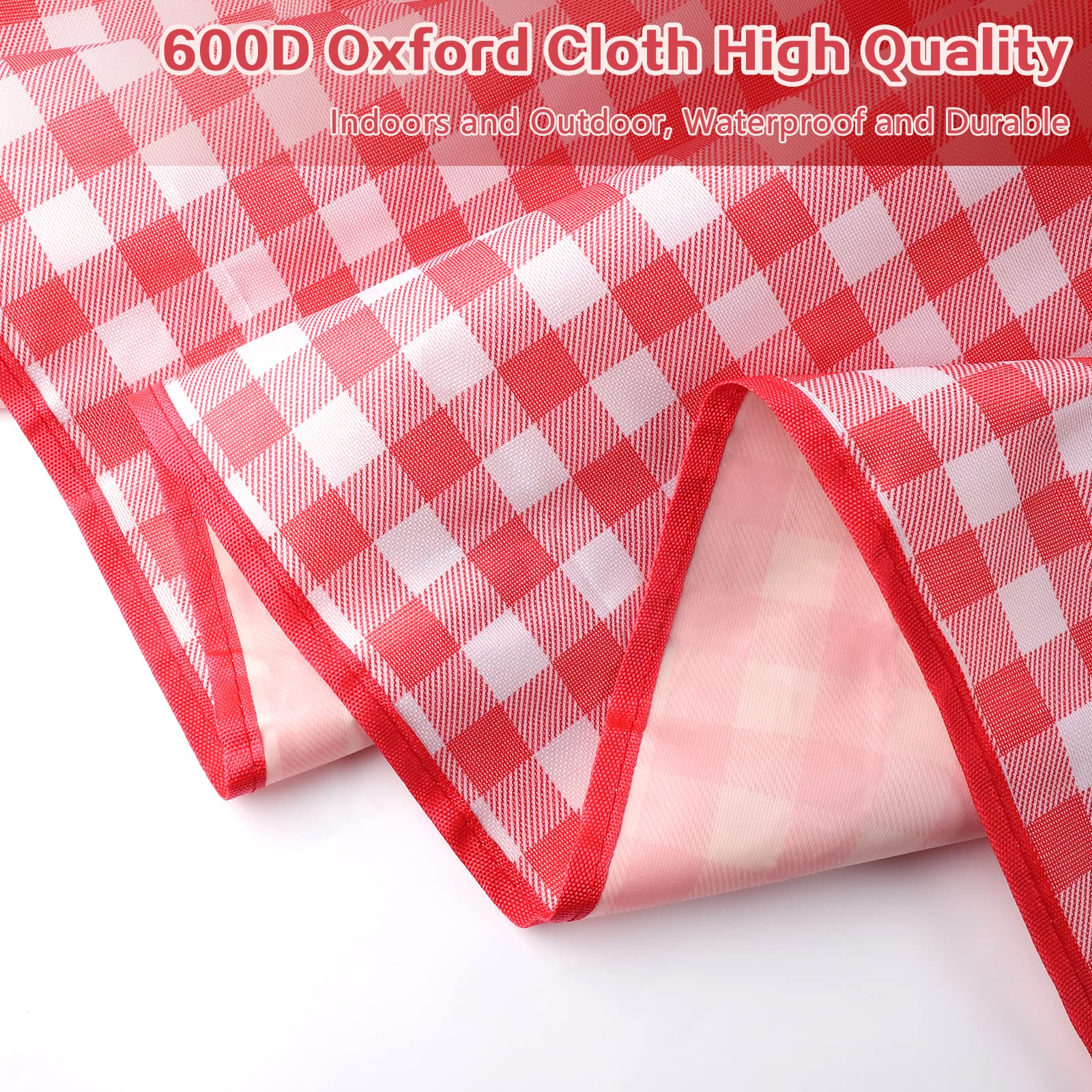 Eucomir Coperta da Picnic Portatile 200 x 200 CM, Impermeabile Pieghevole con Manico,per Outdoor Giardino Campeggio,Rosso e Bianco