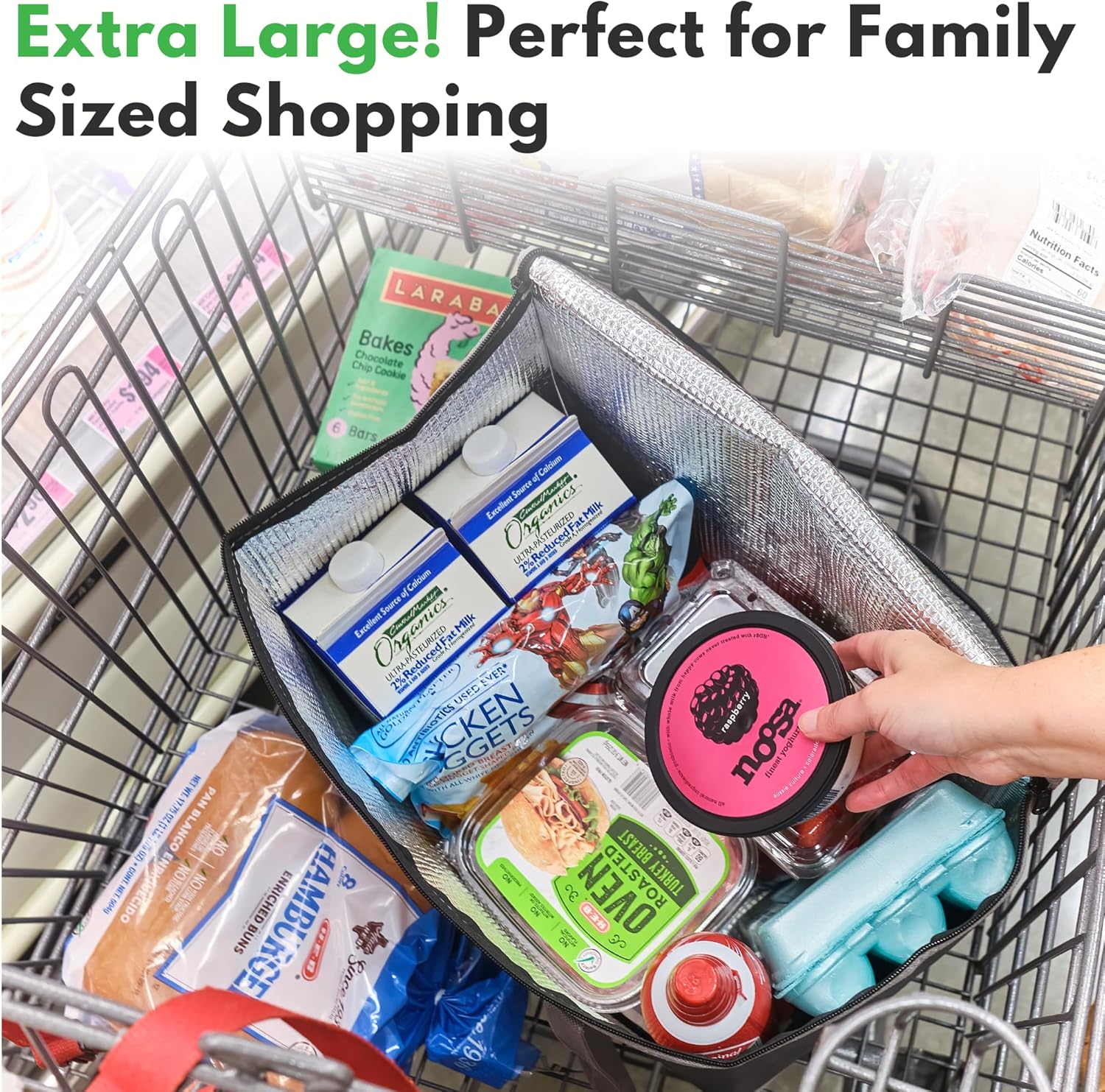 Creative Green Life XL Insulated Reusable Grocery Bags (2-Pack) - Premium Quality Cooler Bags with Hard Bottom Insert, Stands Upright, Washable - Image 4