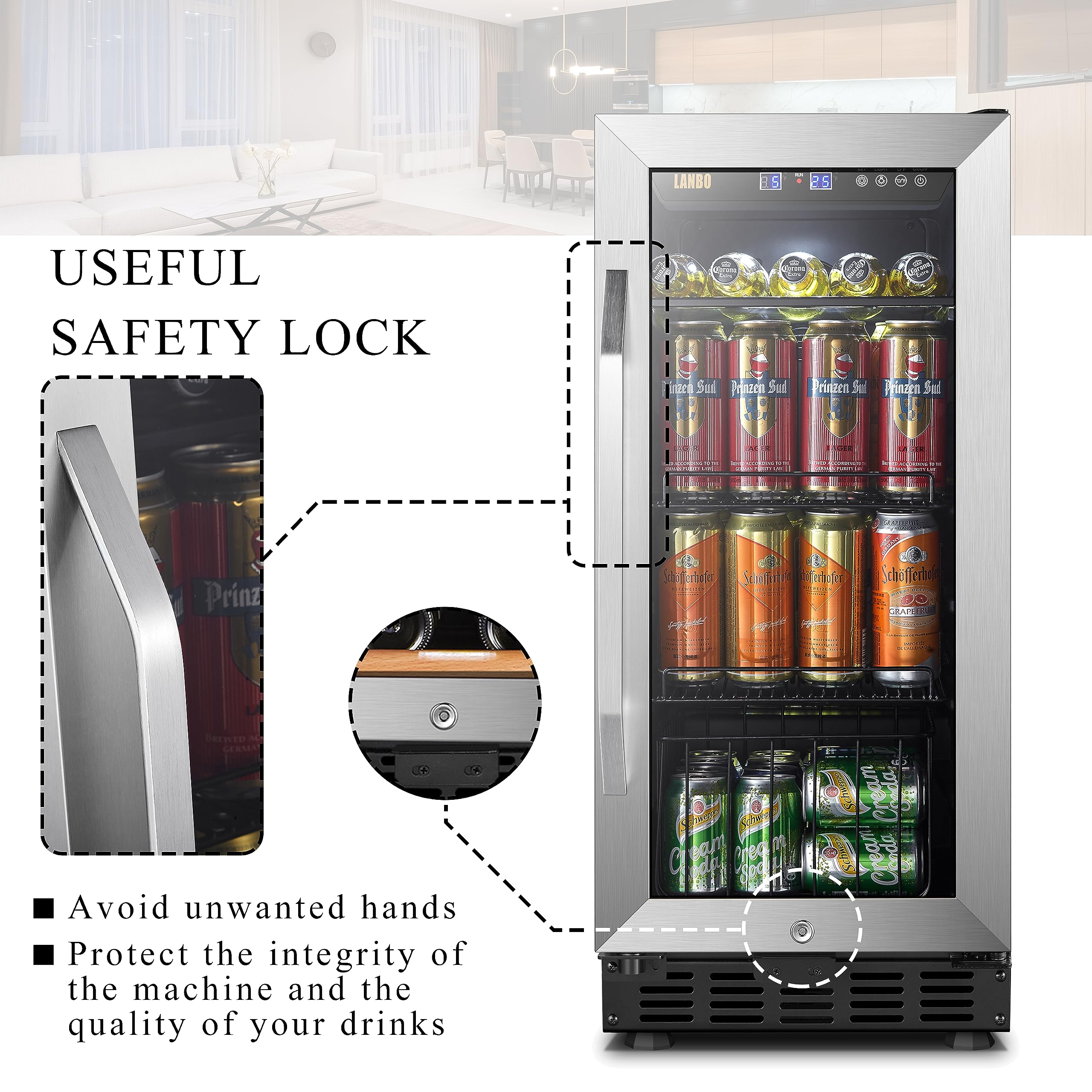 LANBO 15 Inch Beverage Cooler 70 Cans Built In Compressor Beverage Fridge on Fridge.com - View 3