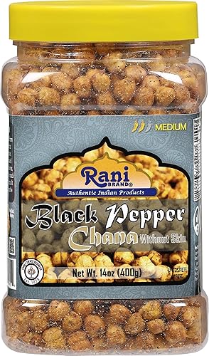 Rani Chana asada (garbanzos) Sabor pimienta negra 14oz (400g) Tarro PET ~ Todo natural | Vegano | Sin conservantes | Apto para gluten | Kosher |
