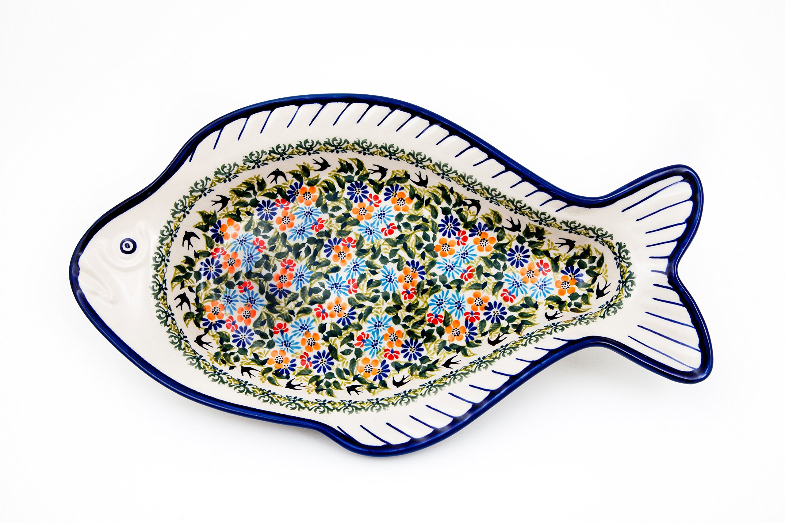Plat poisson céramique Bunzlauer Keramik du182 fait main Carpe Décor