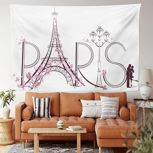 Ambesonne Tapiz de París, diseño floral de flores de la torre Eiffel, diseño floral, para colgar en la pared para dormitorio, sala de estar,