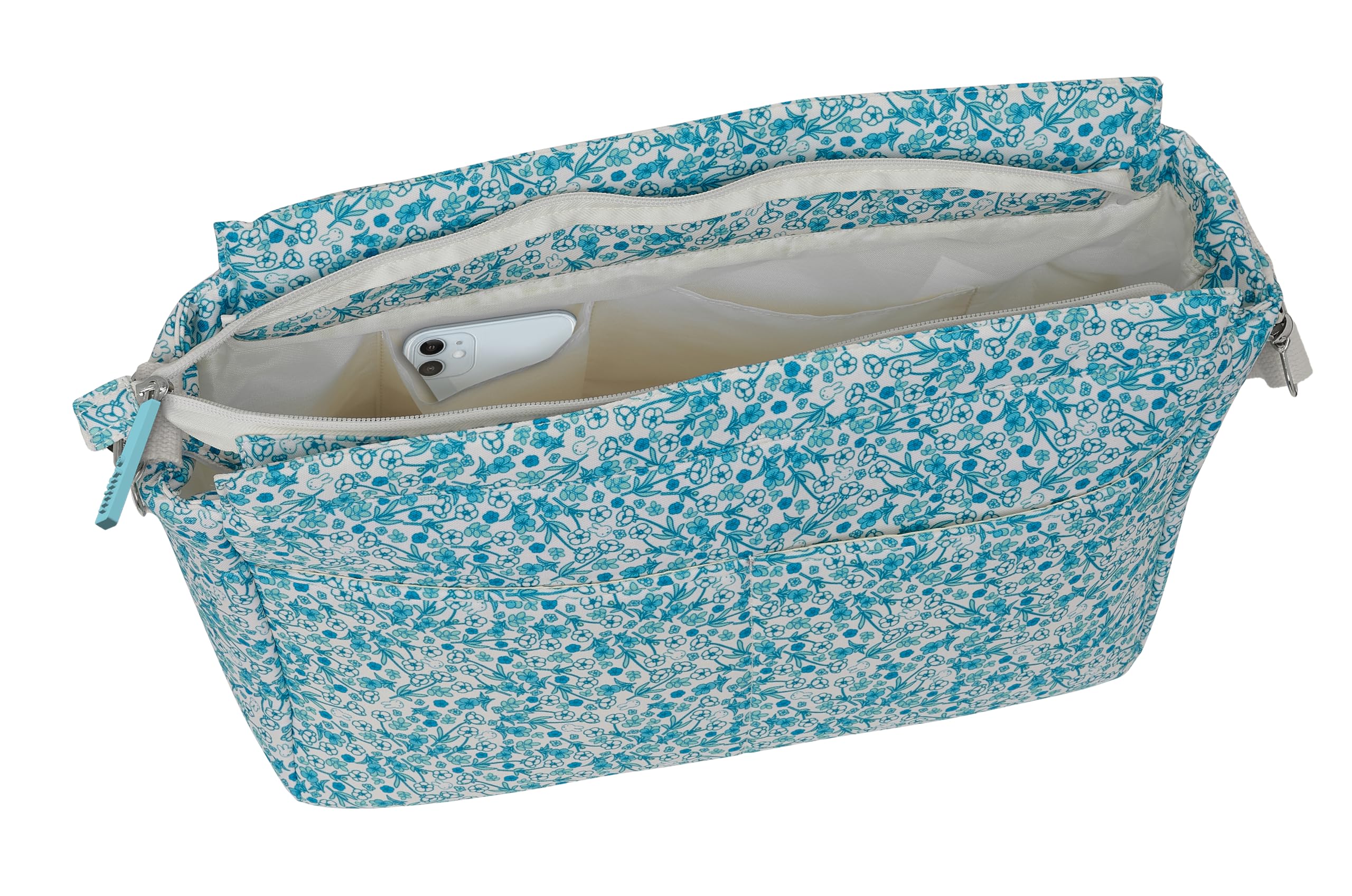Safta MIFFY MUM GARDEN - Bolso Adaptable a Carrito de Bebé, Bolso de Bebé, Cómodo y Versátil, Calidad y Resistencia, 46x15x26 cm, Color Turquesa floral