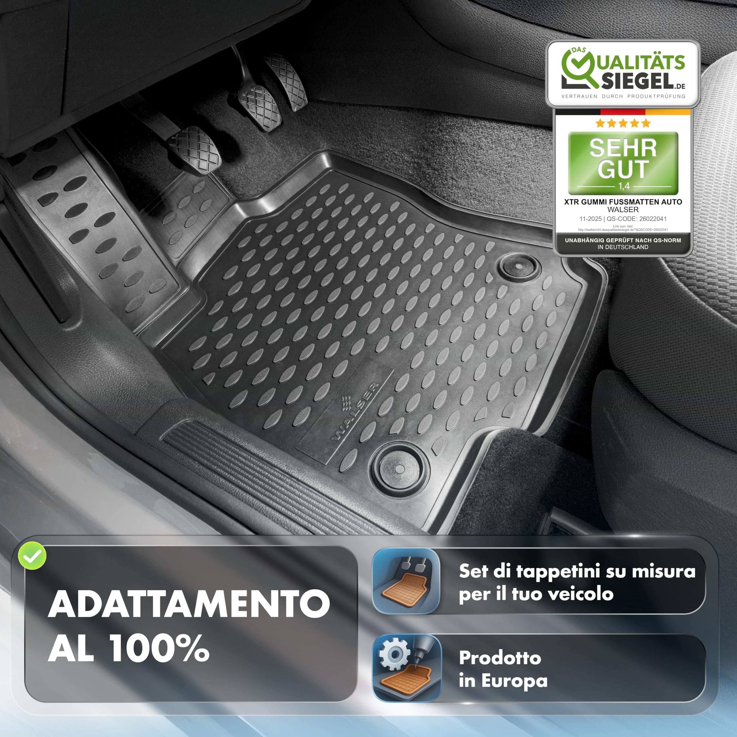 WALSER Tappetini in gomma per auto XTR su misura compatibile con VW Multivan T5 04/2003-08/2015, VW Multivan T6 04/2015-2019