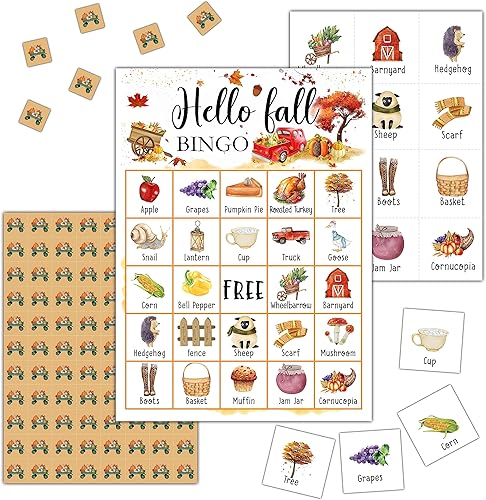cyazila Tarjetas de bingo de otoño, juegos de bingo de otoño, juegos de bingo de hola otoño, juegos de bingo de 24 jugadores para adultos,