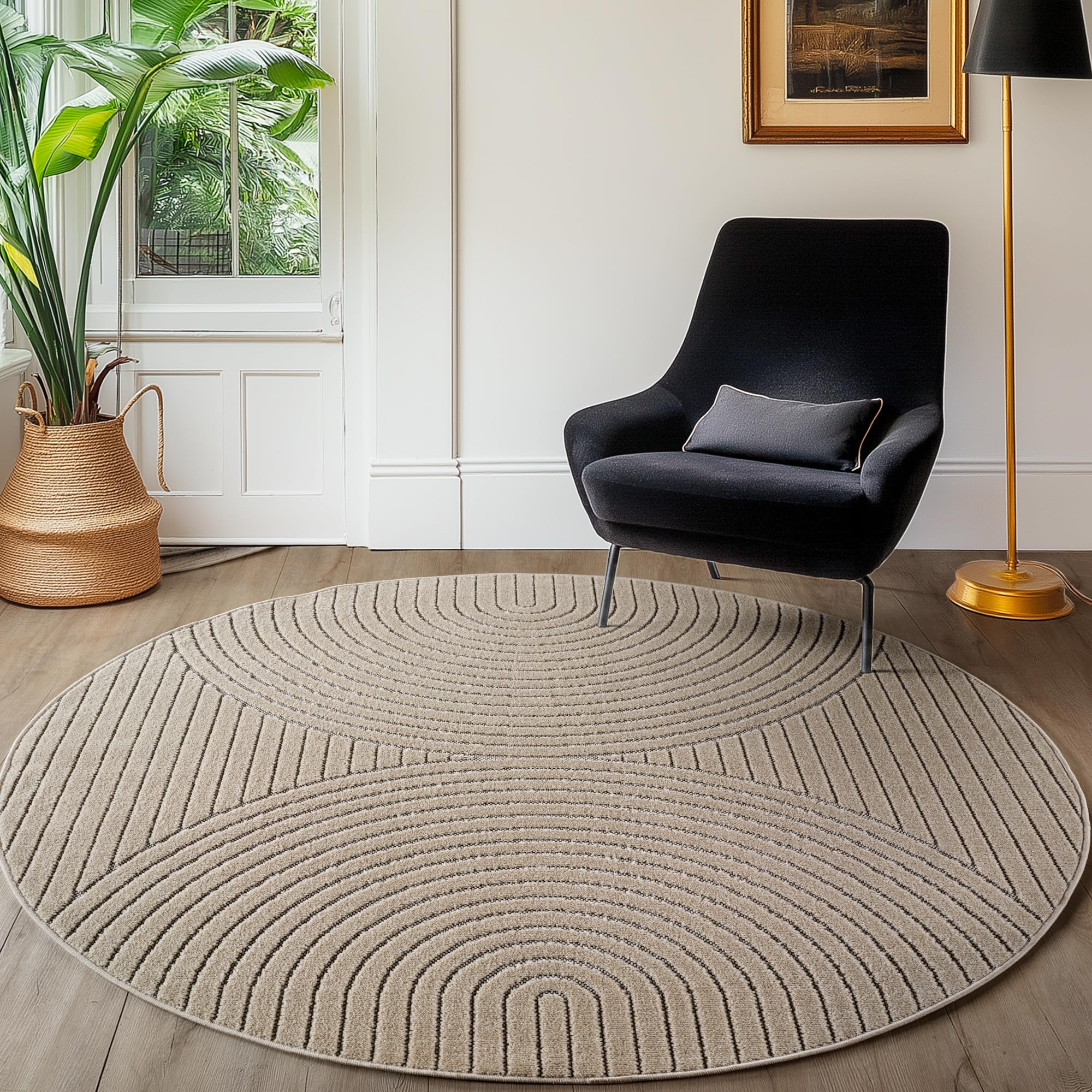 SIMPEX Kurzflor Teppich Wohnzimmer, Schlafzimmer, Küche, 3D Hoch-Tief-Effekt, Skandinavisch Boho Motiv, für Outdoor Bereich geeignet Terrassen oder im Balkon