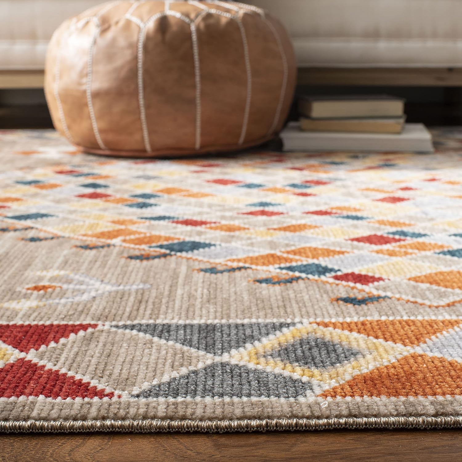 SAFAVIEH Farmhouse Collection Runner Rug - 2'1" x 8', Taupe & Navy, Boho Moroccan Tribal Tassel Design, Non-Shedding & Easy Care, Ideal for High Traffic Areas in Living Room, Bedroom (FMH852E)