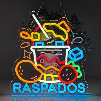 CNBEYOUNG Raspados Neon Sign,Mexico Shaved Ice Wall Decor LED Light Sign | Neon Light Hanging Wall Art Decoration for Mexican Restaurants Food Truck Party Home Decor,USB Powered Dimmable,13.78x 12.6in