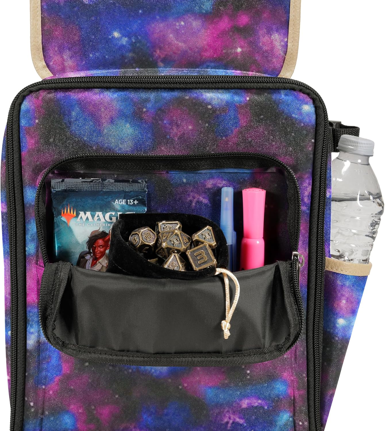 ENHANCE Designer Edition Compact MTG Backpack with Customizable Interior Fits Magic the Gathering, Lorcana & more - Accessory Pocket for Dice Bags, Booster Packs, Tag Trackers, Playmat Pocket (Galaxy)