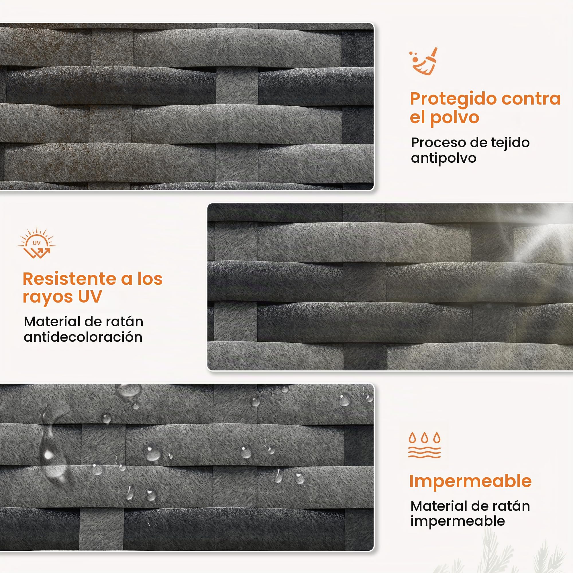 UDPATIO Set de 2 Tumbonas de Ratán, Respaldo 5 Posiciones + Mesa Jardín, Poliratán Tumbonas Jardin Exterior Impermeables, para Jardín, Exterior y Patio, Ratán Gris y Cojín Gris