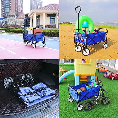 Miniatura 7 de Carrito plegable para playa, carrito utilitario para exteriores, resistente, para jardín, portátil, con ruedas todo terreno y mango ajustable, color
