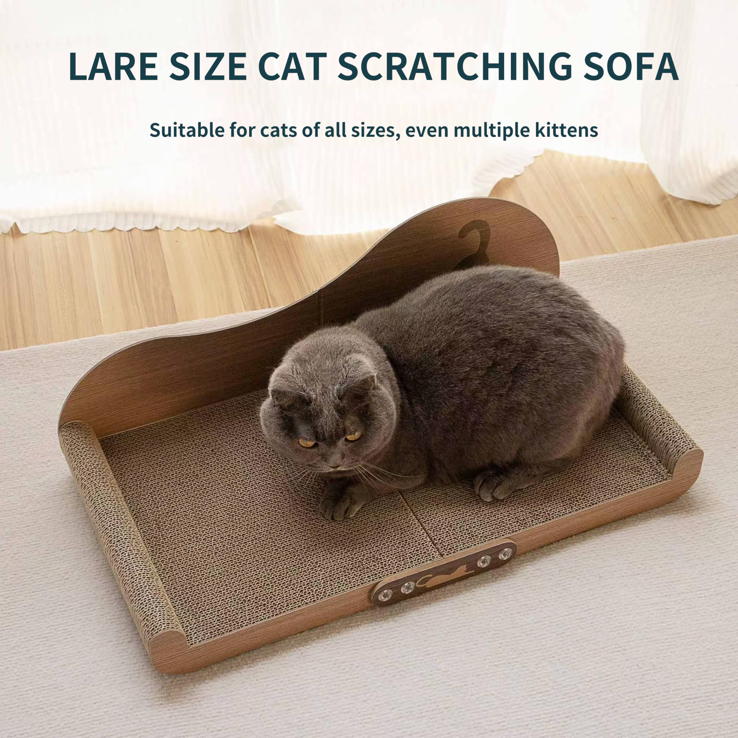 Extra-Large Sofa Cat Scratcher – Multi-Cat Cardboard Lounge with Organic Catnip, Recyclable Furniture Protector for Large Cats, 23