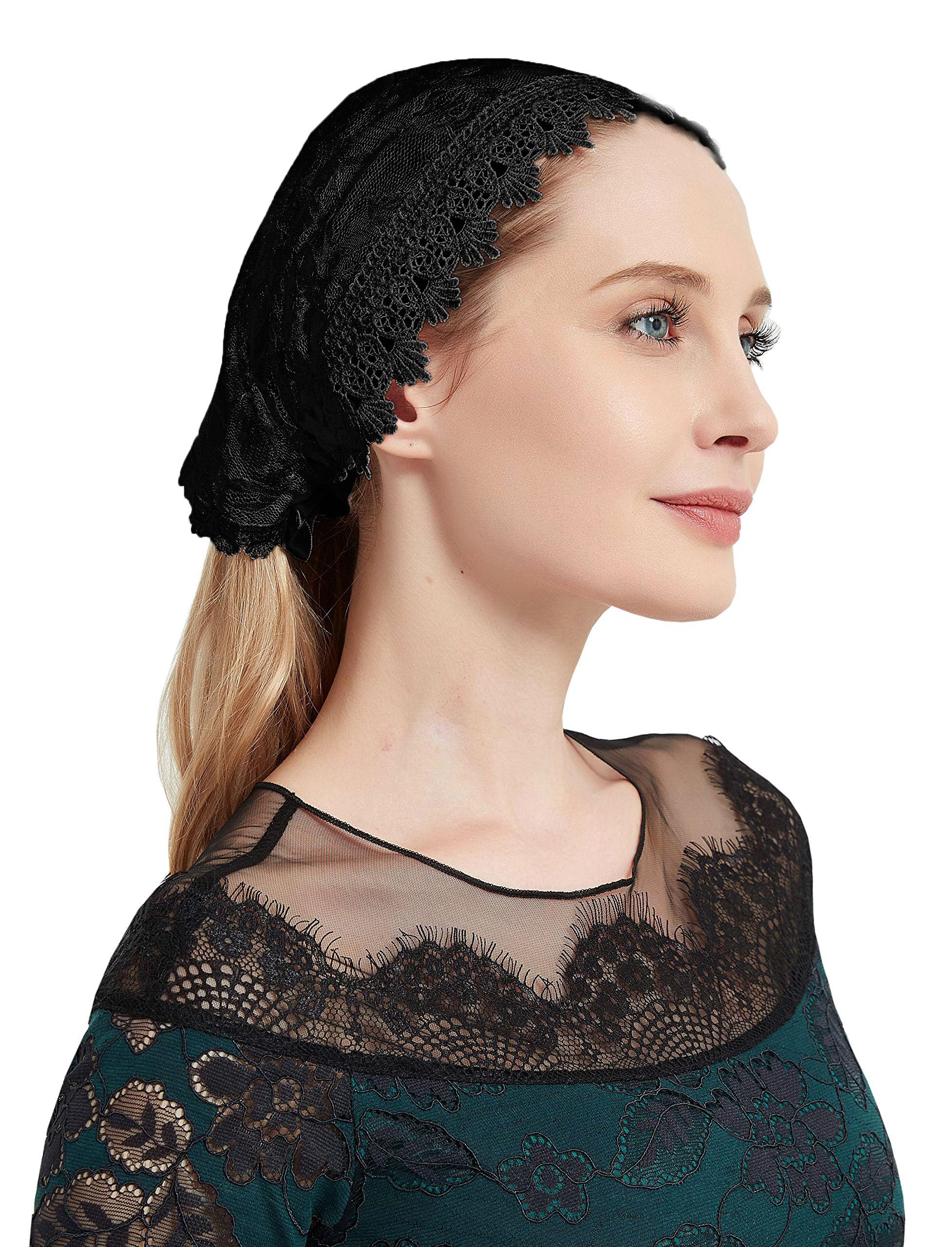 Lace Head Covering for Church Mantilla Veil Catholic Chapel Veil S98, Black, One Size