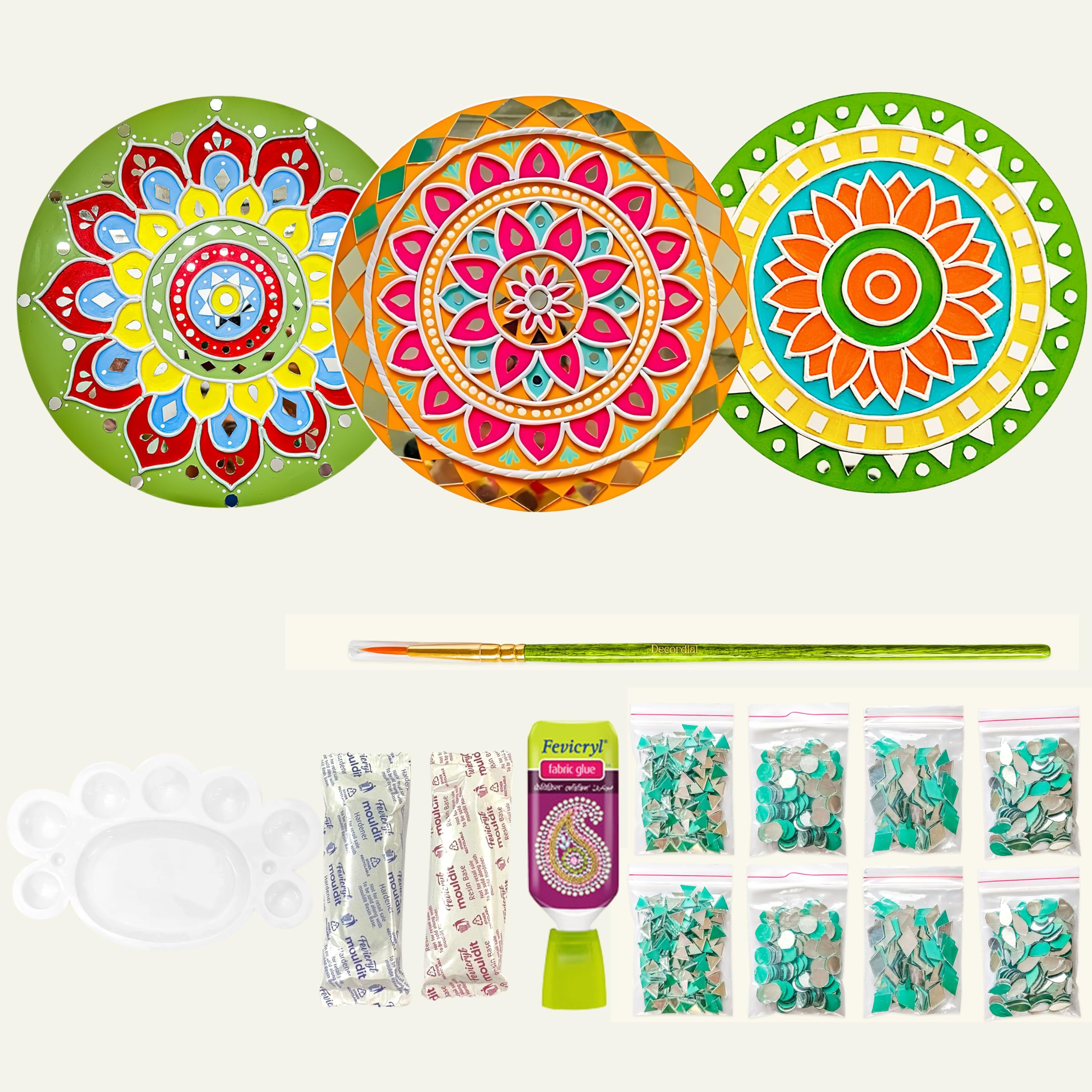 lippan Art Materials DIY kit with 2 premarked madhubani Mandala Designs MDF Board Decorative Mirrors Colours lippan Art kit for Kids Adults Wall Decoration for Home Decor-image-13