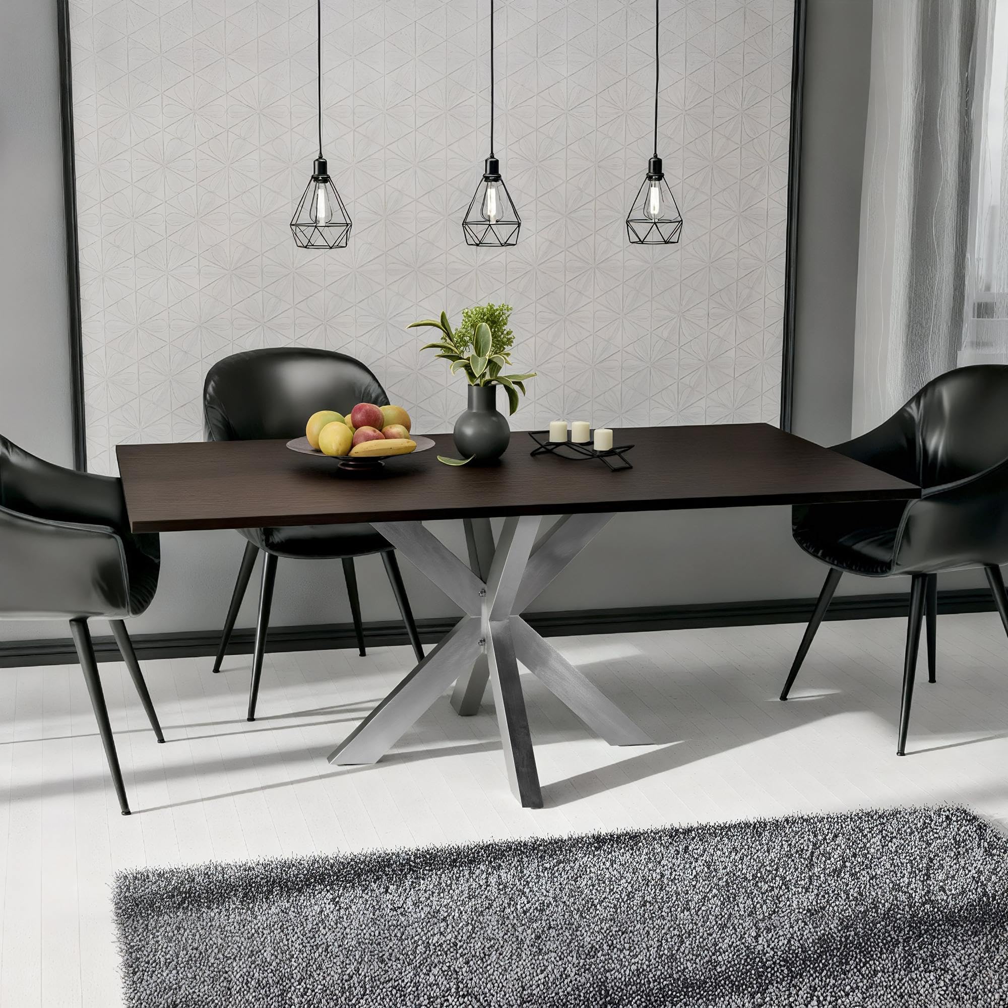 CLP Pieds de Table Duncan I Piètement de Table pour projets DIY I Patins de Table en Acier Inoxydable en Forme d'étoile I Profilés carrés, Couleur:Acier affiné, Taille:85x85x71 cm