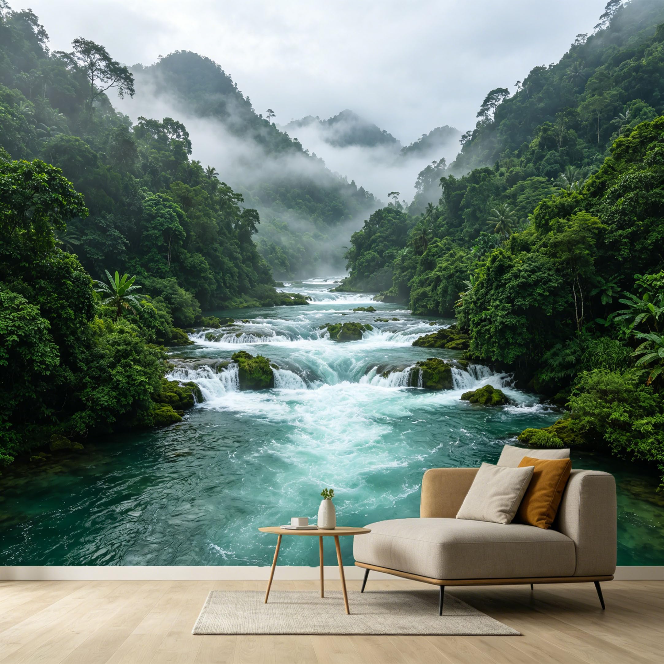 Custom Size Wall Murals Misty Forest River Landscape Tropical Nature Waterfalls Rocks SelfAdhesive Wall Fabric Removable Large Wallpaper for Photo Living Room