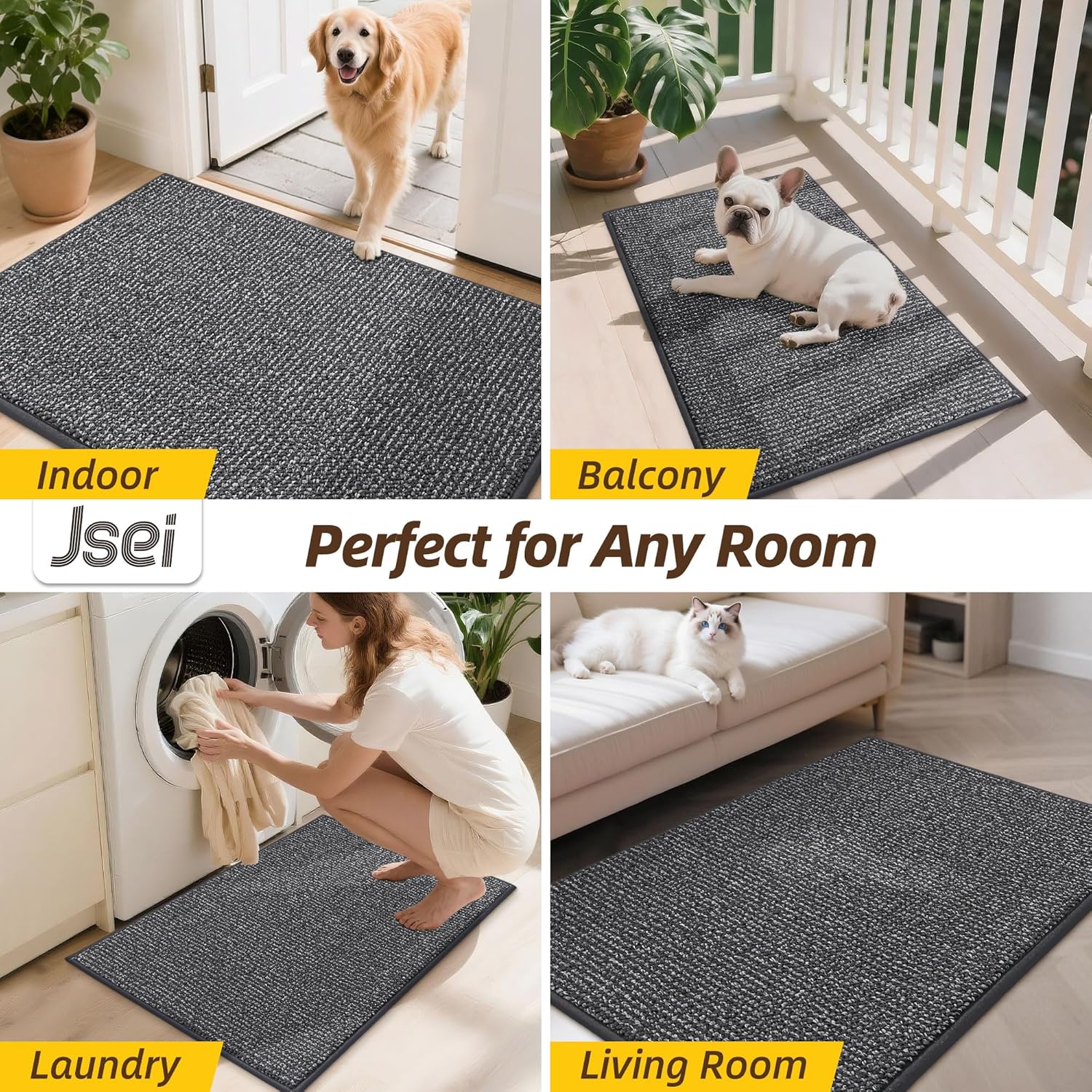 JSEI Dirt Trapper Door Mat 32"x48" Non-Slip Washable Entrance Mat, Dog Doormats, Absorbent & Fade-Resistant Floor Mats, Low Profile Welcome Mats for Entryway, Front Door, and Inside Entrance, Charcoal - Image 8