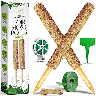 Moss Pole, 2 Pcs 41CM/16 Inches Coir Totem Pole Moss Stick with 20M Twist Ties, Velcro, Plant Labels, Jute Rope Plant Support Sticks, Moss Pole for Monstera, Cheese Plant Support Pole