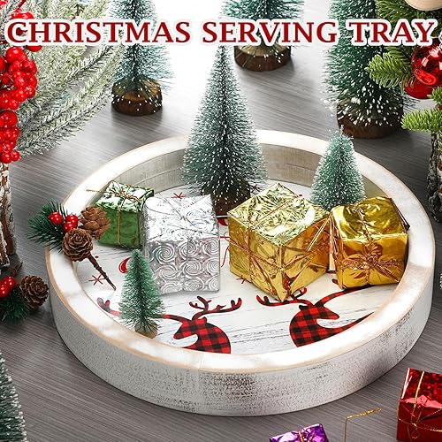 Miniatura 4 de Decoraciones navideñas para el hogar, bandeja redonda de Navidad, bandeja decorativa rústica, bandeja de madera de Navidad, platos para servir para