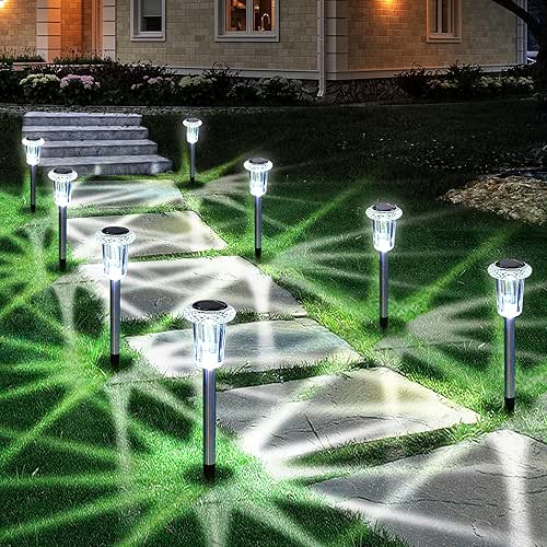 Solar Outdoor Lights, 10 Pack Waterproof Stainless Steel Solar Stake