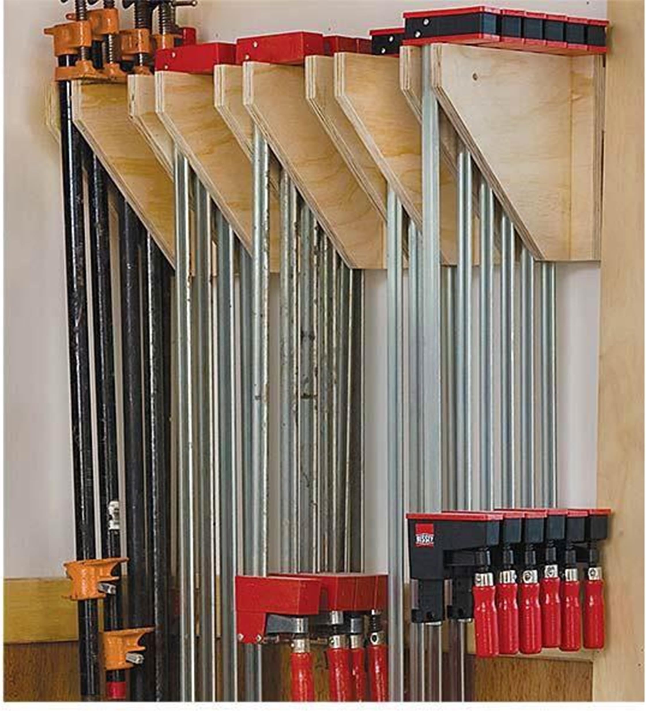 Woodcraft Project Paper Plan to Build Wall-Mounted Clamp Rack