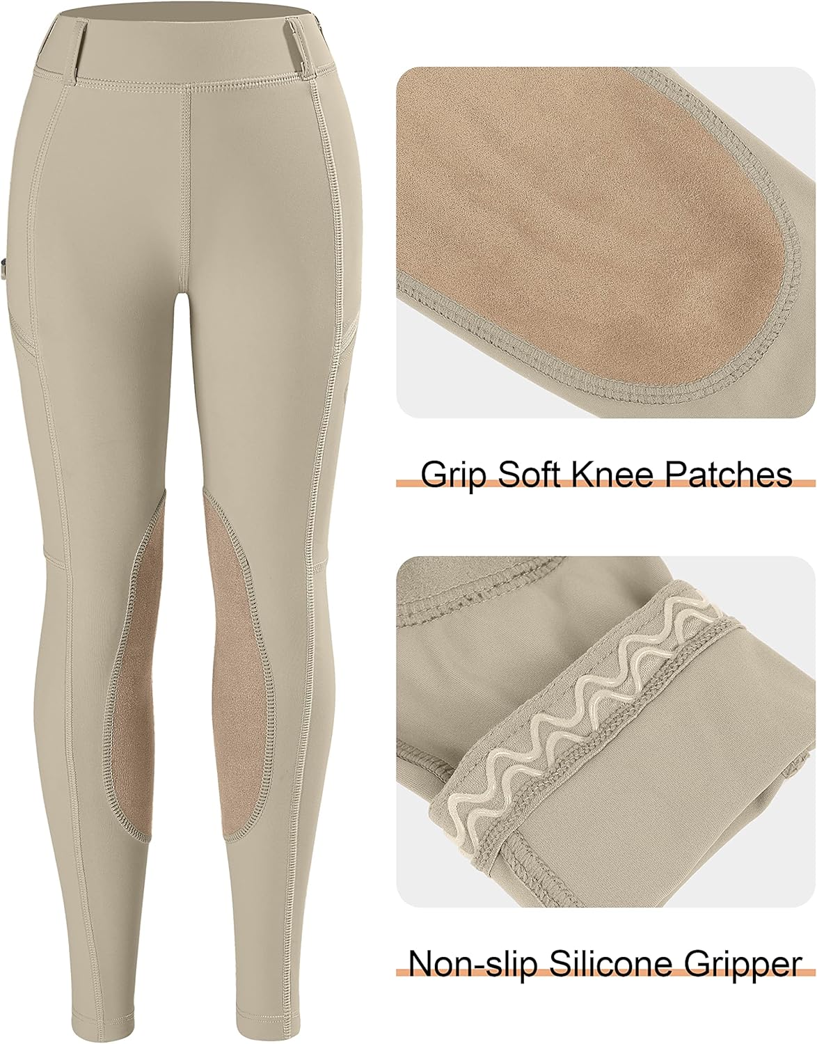 SANTINY Girls Horse Riding Pants with Zipper Pockets Kids Stretchy Equestrian Breeches Knee-Patch Youth Schooling Tights - Image 6